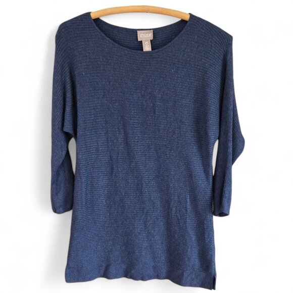 Chico's Tops - Chicos Womens Small Cashmere Blend Rib Knit Navy Blue Scoop Neck Tunic Top Shirt